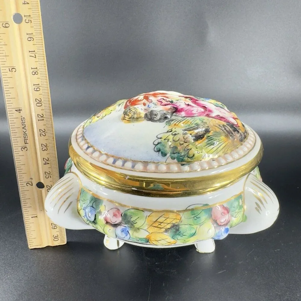 Vintage Capodimonte Italian Pottery Covered Dish Covered Bowl Dish Painted Italy